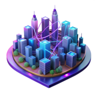 stunning abstract A futuristic city skyline composed entirely of interconnected data cables and glowing nodes, vibrant neon colors, cyberpunk style professional png