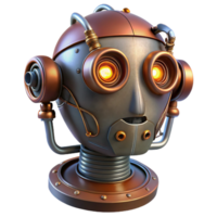 extraordinário vintage steampunk robô cabeça com exposto fios e brilhando olhos autêntico png