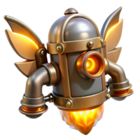 impressive creative A steampunk jetpack with copper wings and glowing steam vents, lit by a bright, energetic orange light, in a comic book style original png