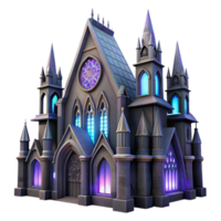 wonderful rustic Gothic cathedral made of obsidian, stained glass windows with nebulae, moonlight, ethereal style premium png