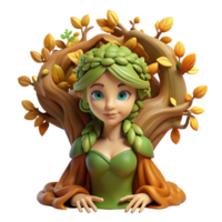 stunning rustic A beautiful dryad emerging from a ancient oak tree, adorned with leaves and vines, bathed in warm sunlight. Art Deco style exclusive png