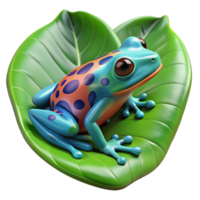 wonderful vintage A tiny, colorful poison dart frog perched on a large, vibrant leaf, showcasing intricate details, rendered in a hyperrealistic style authentic png