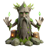 stunning rustic A wise old tree spirit, its bark covered in moss and glowing runes, in a mystical, ancient style genuine png