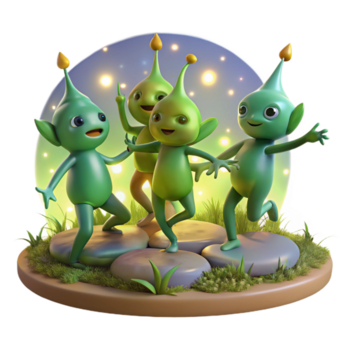 degno di nota moderno un' gruppo di giocoso foresta sprite danza in giro un' mistico molla, illuminato di Lucciole, nel un' vibrante, impressionista stile originale png