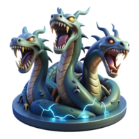 elegant modern A fearsome hydra, its multiple heads hissing, rising from a murky swamp, illuminated by flashes of lightning, in a dark, fantasy style genuine png