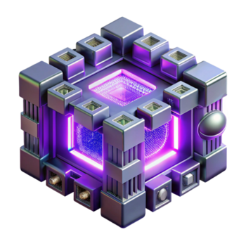 impresionante artístico un cuántico computadora centro, brillante con un intenso púrpura luz, rodeado por complejo circuitos, en un Ciencias ficción estilo alto calidad png