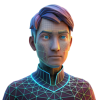magnificent traditional Portrait of a person made of wireframe, glowing neon lines, futuristic, wireframe rendering style authentic png