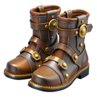 magnificent minimalist Steampunk boots with intricate buckles and metal plating authentic png