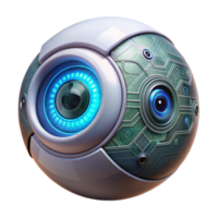 dramatic modern A bionic eye with intricate mechanical details, reflecting a binary code, illuminated by a sharp, white light, in a cyberpunk style professional png