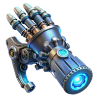 stunning rustic A steampunk prosthetic arm with intricate gears, pistons, and glowing vacuum tubes, lit by a cool, electric blue light, in a cyberpunk style genuine png