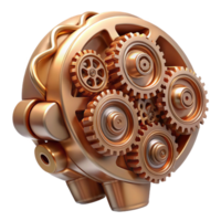 beautiful minimalist Intricate clockwork gears forming a human brain, brass and copper tones, dimly lit with an ambient occlusion effect, steampunk style detailed png