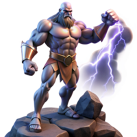 beautiful minimalist A powerful Titan with towering stature and immense strength, holding aloft a mountain, illuminated by lightning in a epic fantasy art style detailed png