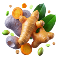 elegant minimalist Ginger Orange Turmeric Root Texture Healing Spice Isolated high resolution png