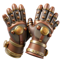 vibrant traditional Steampunk gloves with articulated fingers and copper details high resolution png