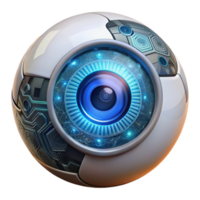 extraordinary vintage A bionic eye with intricate mechanical details, reflecting a binary code, illuminated by a sharp, white light, in a cyberpunk style high quality png
