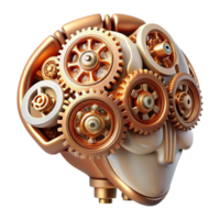 beautiful abstract Intricate clockwork gears forming a human brain, brass and copper tones, dimly lit with an ambient occlusion effect, steampunk style high quality png