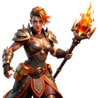 impressive rustic A fierce warrior woman with intricate tribal tattoos and leather armor, wielding a flaming sword, lit by the fiery glow of the weapon. Digital painting, dynamic pose original png