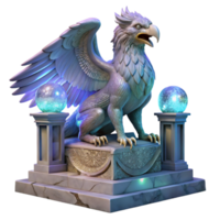 wonderful rustic A majestic griffin with iridescent feathers, perched atop a crumbling marble altar, lit by ethereal moonlight, in a hyperrealistic style professional png