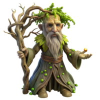 impressive abstract A wise old tree ent with bark woven from living vines and glowing moss, holding a staff of twisted branches, bathed in dappled sunlight. Fantasy art, hyperrealistic detail 4K png