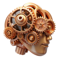 wonderful modern Intricate clockwork gears forming a human brain, brass and copper tones, dimly lit with an ambient occlusion effect, steampunk style 4K png