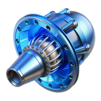 elegante creativo astronave motor boquilla, brillante azul, intrincado mecánica auténtico png
