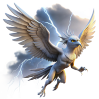 impressive minimalist A graceful harpy soaring through a stormy sky, lightning illuminating her feathered wings, in a dramatic, romantic style exclusive png