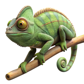 beautiful traditional A chameleon camouflaged against a branch, its skin displaying intricate patterns, rendered in a macro photography style with shallow depth of field premium png