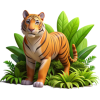 dramatic abstract A powerful tiger prowling through the jungle undergrowth, dappled sunlight creating dramatic lighting, depicted in a hyperrealistic style exclusive png