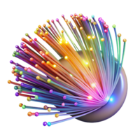 stunning modern A complex network of fiber optic cables, pulsing with vibrant multicolored light, in a long exposure photography style high quality png