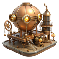 extraordinary traditional Steampunk airship dock with intricate gears and pipes, warm lighting, retro-futuristic style high quality png