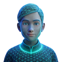 serene abstract Portrait of a person made of wireframe, glowing neon lines, futuristic, wireframe rendering style 4K png