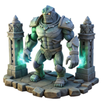 serene abstract A stoic golem crafted from ancient stone, standing guard in a ruined temple, illuminated by a single ray of light. Dark fantasy, dramatic lighting high resolution png
