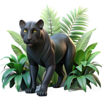 vibrant minimalist A sleek black panther stalking through dense jungle foliage, dappled sunlight filtering through the leaves, rendered in a photorealistic style with dramatic lighting high resolution png