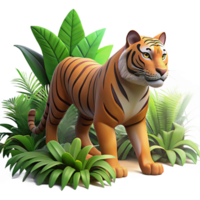 beautiful modern A powerful tiger prowling through the jungle undergrowth, illuminated by dappled sunlight, in a dramatic, photorealistic style professional png