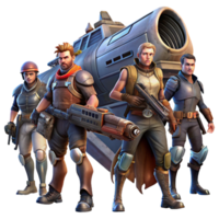 stunning vintage A group of space pirates, clad in tattered leather and wielding energy weapons, boarding a derelict spaceship. Gritty, realistic lighting, space opera style professional png