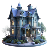 serene contemporary Victorian mansion, overgrown with vines, moonlight, haunting and mysterious, painterly style, authentic png