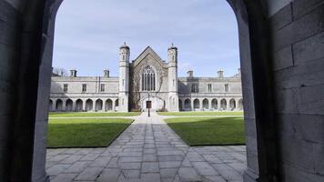 Beautiful University of Galway, quadrangle in Ireland, amazing architecture and landmark, medieval building video