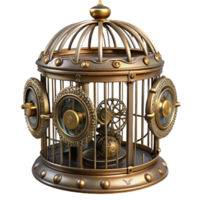 wonderful classic Steampunk birdcage with intricate metalwork and clockwork mechanisms premium png