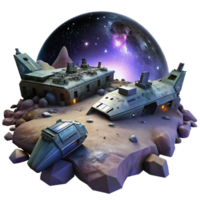 vibrant classic A spaceship graveyard, derelict vessels floating in the darkness of space, illuminated by distant stars. Eerie, atmospheric lighting, space opera style original png