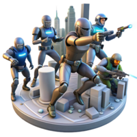 impressive contemporary A group of rebels fighting against oppressive robots in a futuristic city, dynamic action scene, 4K png