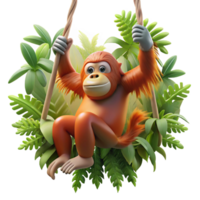 beautiful traditional A curious orangutan swinging through the jungle canopy, dappled sunlight filtering through the leaves, in a dynamic, nature photography style genuine png