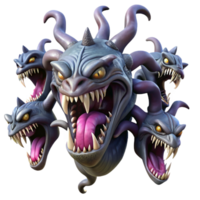stunning rustic A fearsome hydra with nine snarling heads, each dripping venom, dark and moody lighting, dark fantasy style 4K png