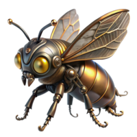 magnificent contemporary A steampunk insect, a metallic beetle with intricate clockwork wings and glowing amber eyes, lit by a soft, diffused light in a fantasy art style authentic png