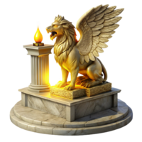 magnificent contemporary A majestic griffin perched atop a crumbling marble altar, illuminated by a single shaft of golden light, in the style of a Baroque painting 4K png