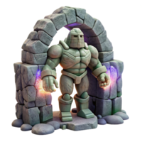 wonderful vintage A stoic golem crafted from enchanted granite, standing guard over a hidden portal, illuminated by the pulsating light of the portal's energy detailed png