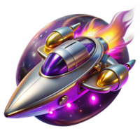 elegant rustic A sleek, chrome spaceship, adorned with intricate neon circuitry, pierces through a swirling nebula of purple and gold, ray tracing, cinematic lighting, artstation, professional png