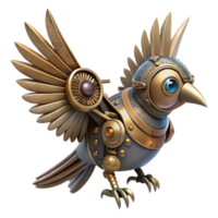 elegant creative Steampunk mechanical bird with intricate gears and flapping wings genuine png