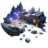 serene creative A spaceship graveyard, derelict vessels floating in the darkness of space, illuminated by distant stars. Eerie, atmospheric lighting, space opera style premium png
