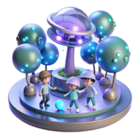 extraordinary abstract A group of children, playing with holographic toys in a futuristic park, surrounded by glowing trees and floating orbs. Whimsical, playful lighting, utopian style genuine png