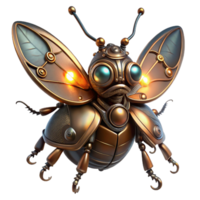 beautiful contemporary A steampunk insect, a metallic beetle with intricate clockwork wings and glowing amber eyes, lit by a soft, diffused light in a fantasy art style authentic png